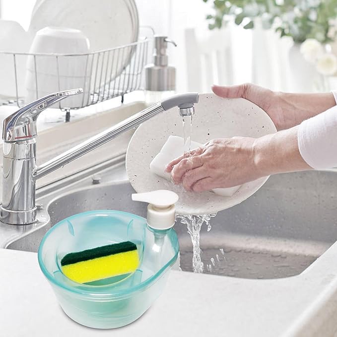 2 in 1 Liquid soap Dispenser with Pump and Free Sponge